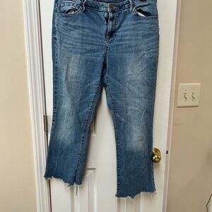 Mossimo Supply Co. Blue Distressed Wide-Leg Crop Jeans